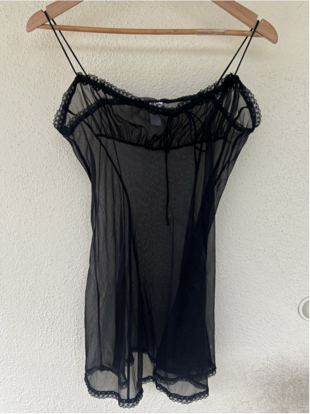 Fifi Chachnil Sheer Black Mesh Lace Cami Slip Dress L Empire Waist Sexy France